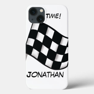 Race Black White Chequered Flag Name Personalized iPhone 13 Case
