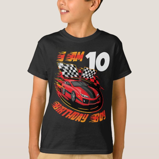 Race Car 10th Birthday Boy 10 Year Old Racing Car  T-Shirt (Front)