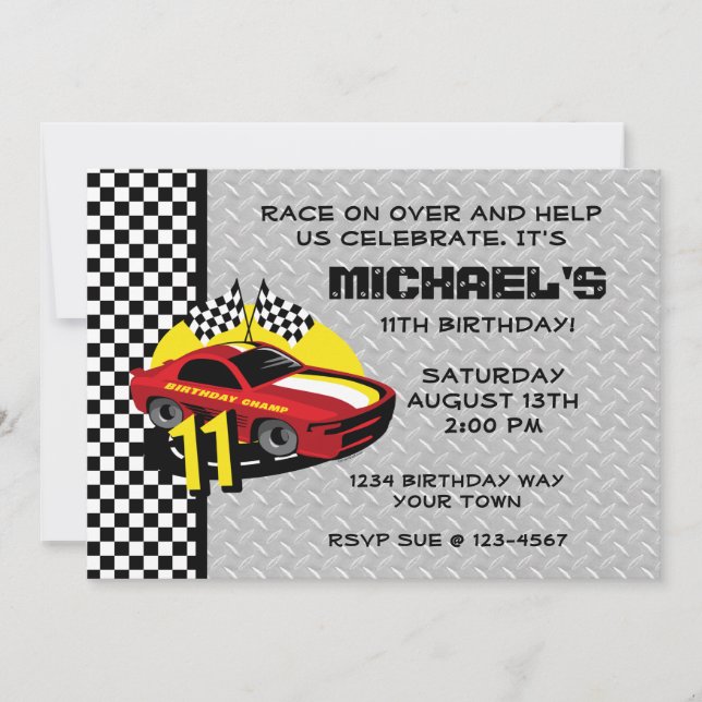 Race Car 11e anniversaire Invitation (Devant)