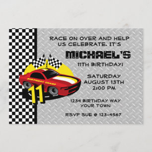 Race Car 11th Birthday Party Invitation