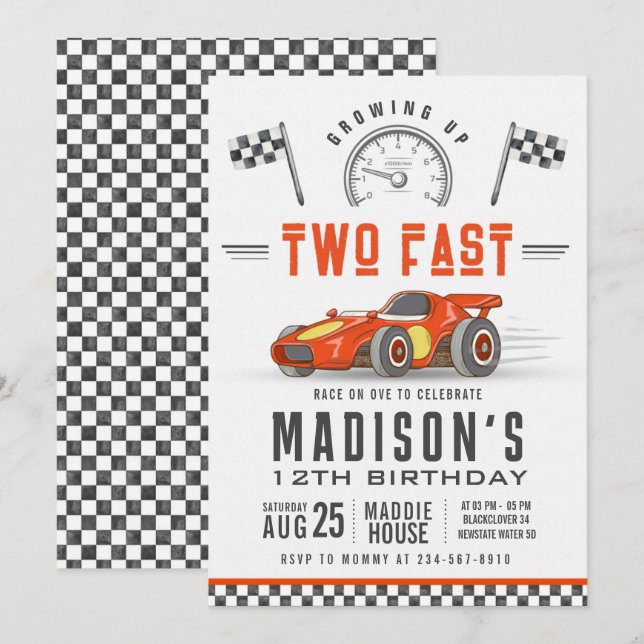 Race Car 2e anniversaire fête Editable Invitation (Devant / Derrière)