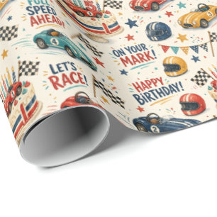 Race Car 5th Birthday Wrapping Paper