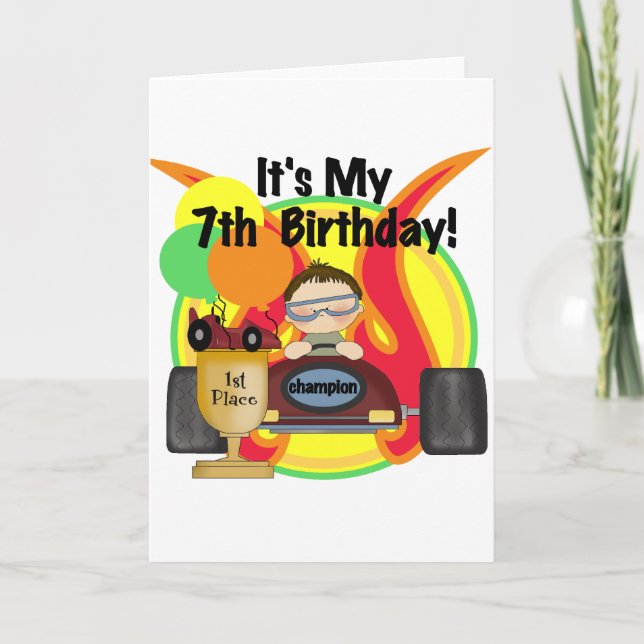 Race Car 7th Birthday Tshirts and Gifts Card (Front)