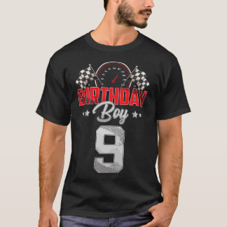 Race Car 9th Birthday Boy Party Racing 9 year old  T-Shirt