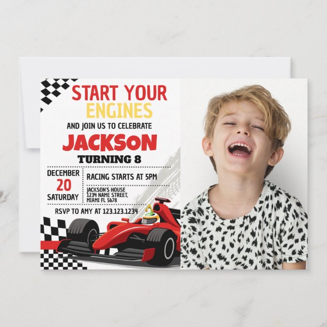 Race Car Anniversaire Invitation pour les garçons  (Devant)