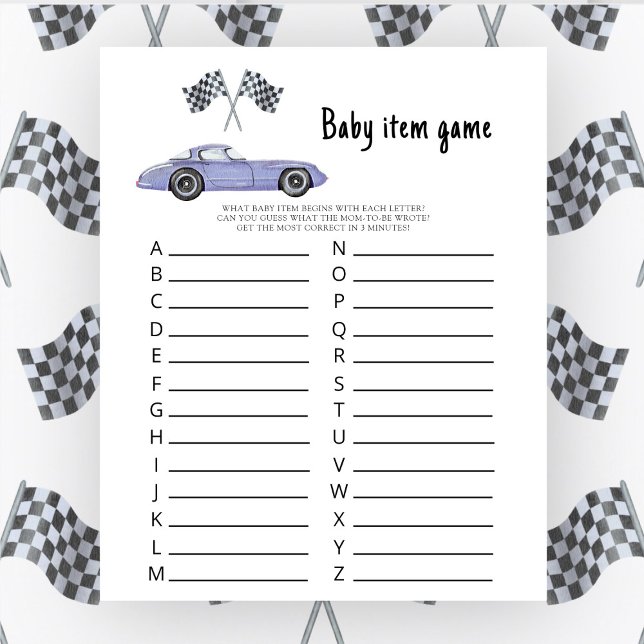 Race car baby shower. Baby item game (Creator Uploaded)