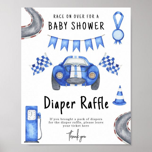 Race car baby shower Diaper Raffle game Poster (Front)