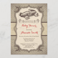 Race Car Baby Shower Invitation Vintage Retro