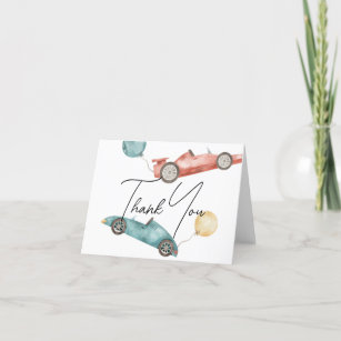 Race Car Baby Shower or Birthday Thank You Card