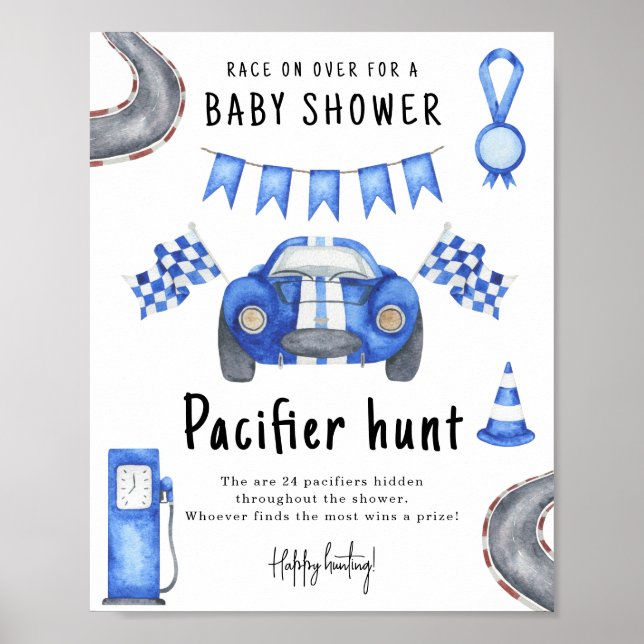 Race car baby shower Pacifier hunt game Poster (Front)