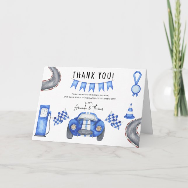 Race car Baby Shower - thank you Card (Front)