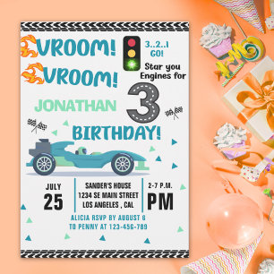 Race Car Birthday 3 - Boys Racin party Invitation