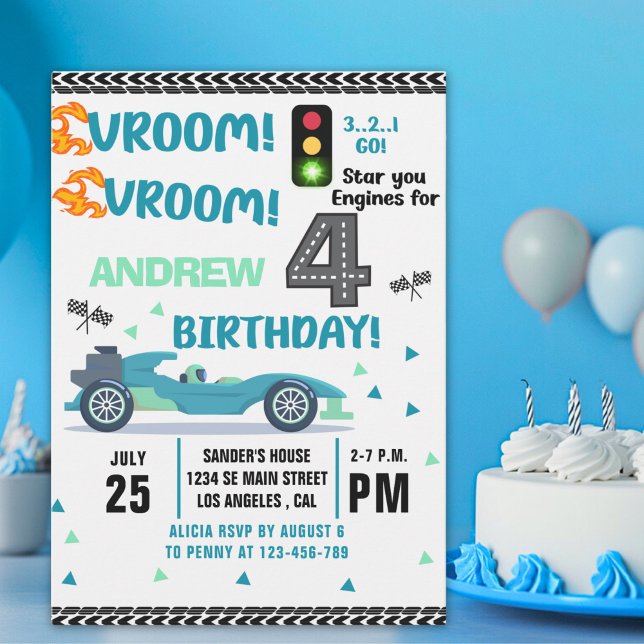 Race Car Birthday 4th - Boys Racin party Invitation (Creator Uploaded)