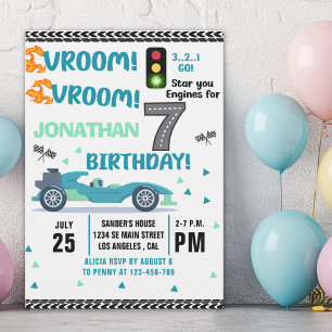Race Car Birthday 7th - Boys Racin party Invitation