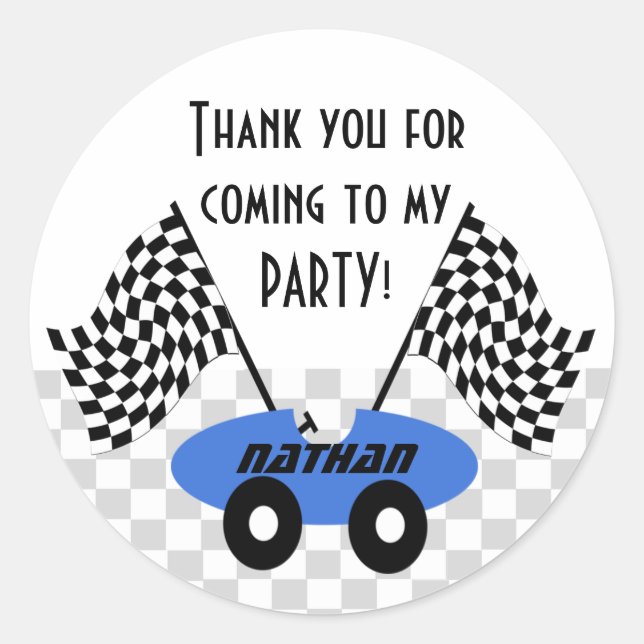 Race Car Birthday Classic Round Sticker (Front)