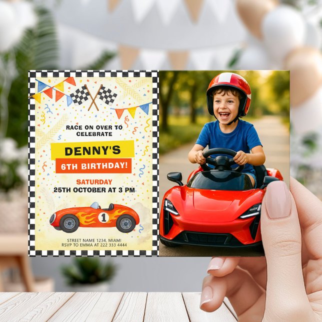 Race Car Birthday for Kids with Photo Invitation (Creator Uploaded)