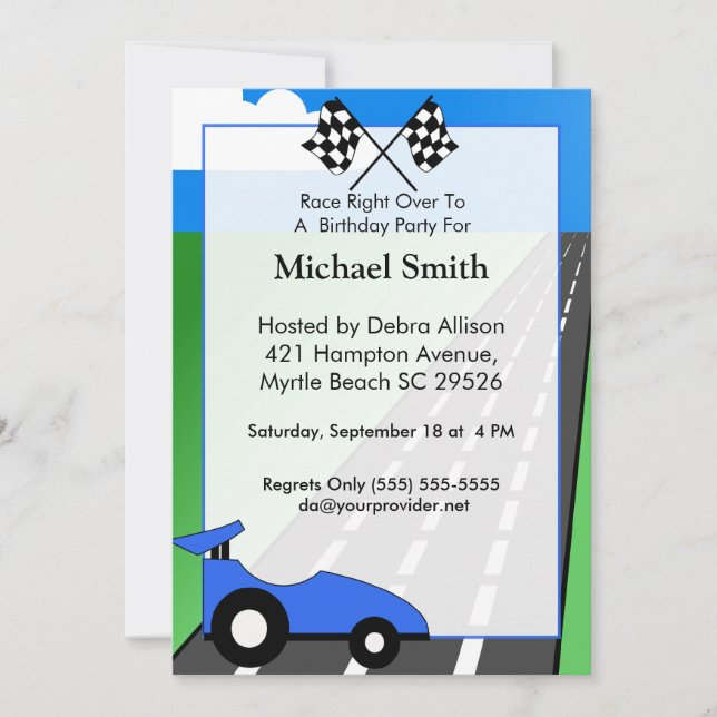 Race Car Birthday Invitation (Front)