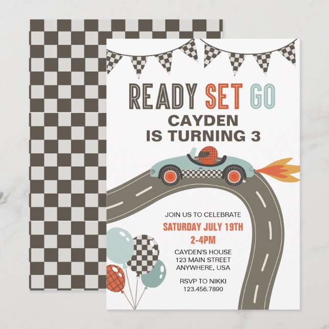 Race Car Birthday Invitation (Front/Back)