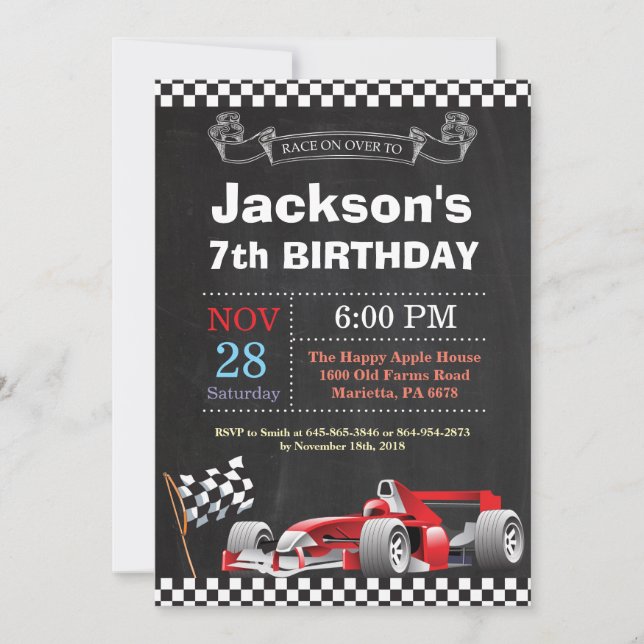 Race Car Birthday Invitation. Boy Birthday Party Invitation (Front)