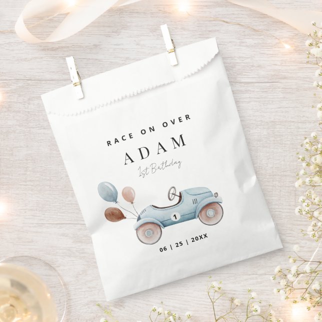 Race Car Birthday Invitation, Fast One Birthday  Favour Bag (Clipped)