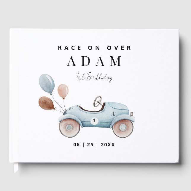 Race Car Birthday Invitation, Fast One Birthday  Guest Book (Front)
