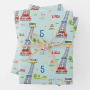 Race Car Birthday Kids Racing Party Wrapping Paper Sheet