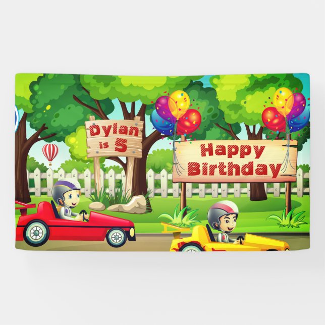 Race Car Birthday Name and Age Banner (Horizontal)
