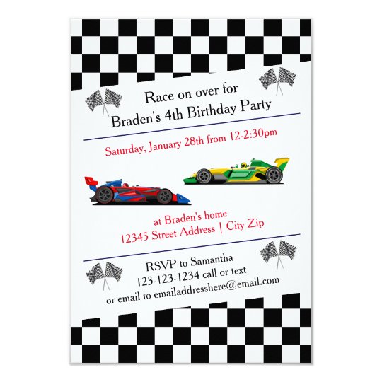 Race Car Birthday Party - 3x5 Invitation