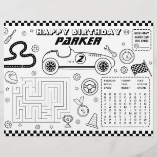 Race Car Birthday Party Colouring Activity Sheet