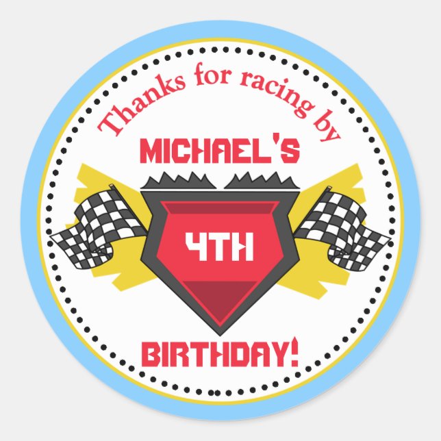 Race Car Birthday Party Favour Stickers (Front)