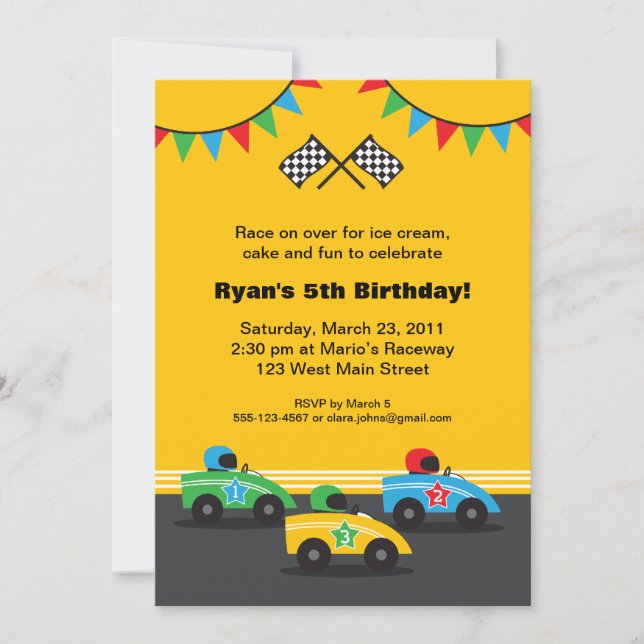Race Car Birthday Party Invitation (Front)