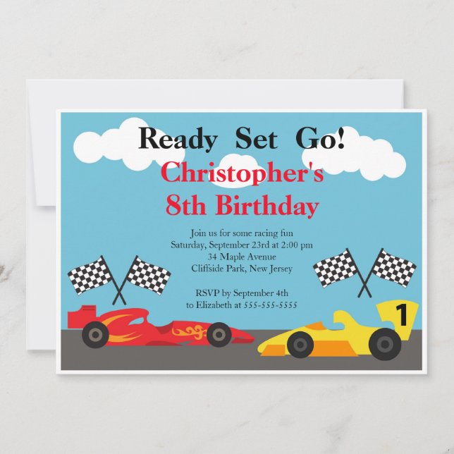 Race Car Birthday Party Invitations (Front)
