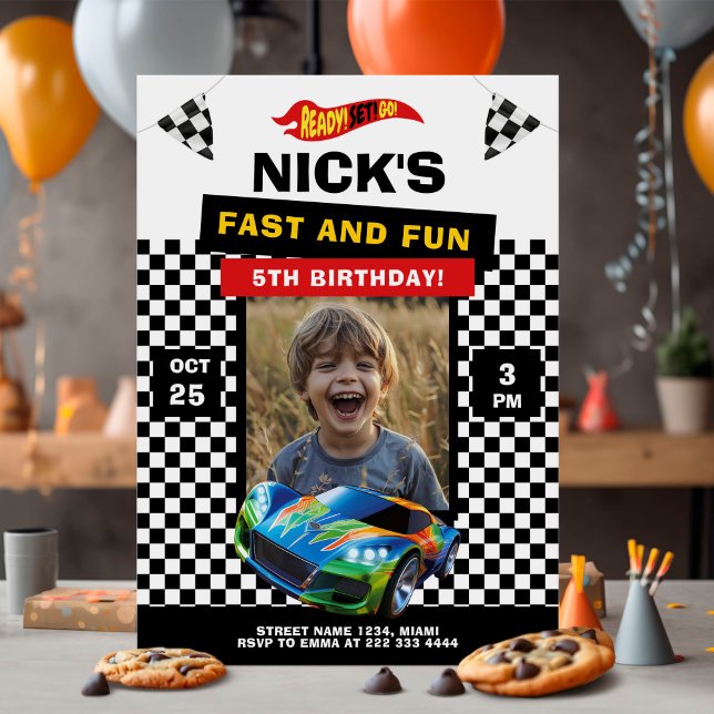 Race Car Birthday Party Photo card (Creator Uploaded)