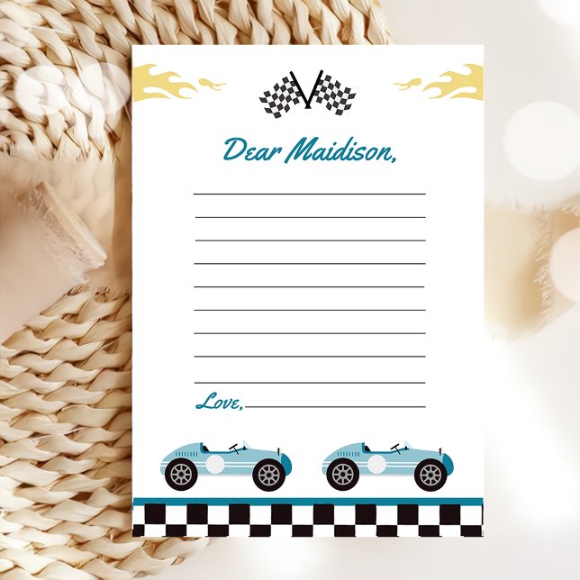 Race Car Birthday Party Time Capsule Note Card (Creator Uploaded)