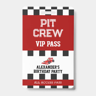 Race Car Birthday Party Vip Pass Pit Crew Badge