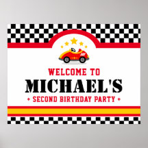 Race car birthday party welcome sign