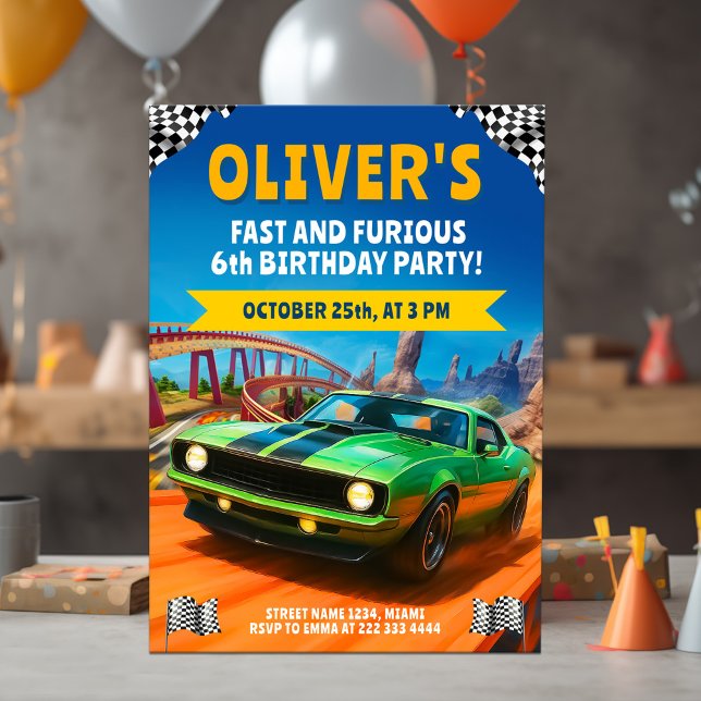 Race Car Birthday Party with Green Muscle Car Invitation (Creator Uploaded)