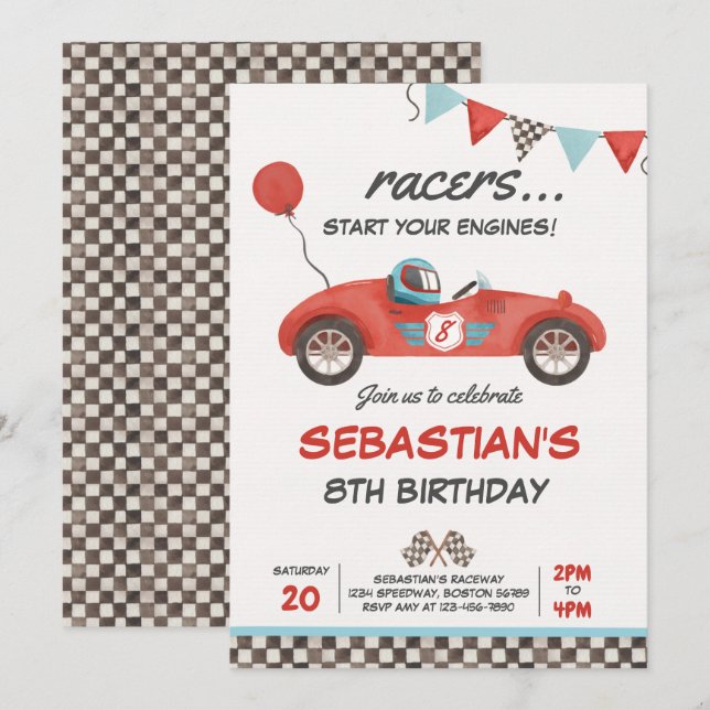 Race Car Birthday Red Racing Track Birthday Party Invitation (Front/Back)