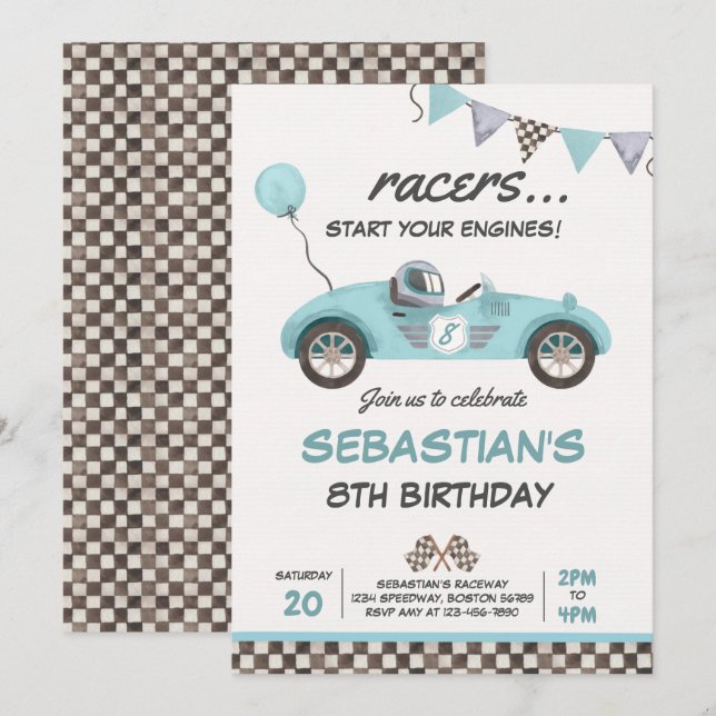 Race Car Birthday Red Racing Track Birthday Party Invitation (Front/Back)