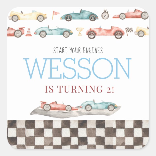 Race Car Birthday stickers (Front)