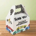 Race Car Birthday Thank You Favour Box<br><div class="desc">Boy racing car birthday party favour boxes featuring watercolor race cars,  chequered flags,  a trophy,  and a thank you template that is easy to customize.</div>
