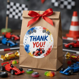 Race Car Birthday Thank You Sticker   Kids Racing 