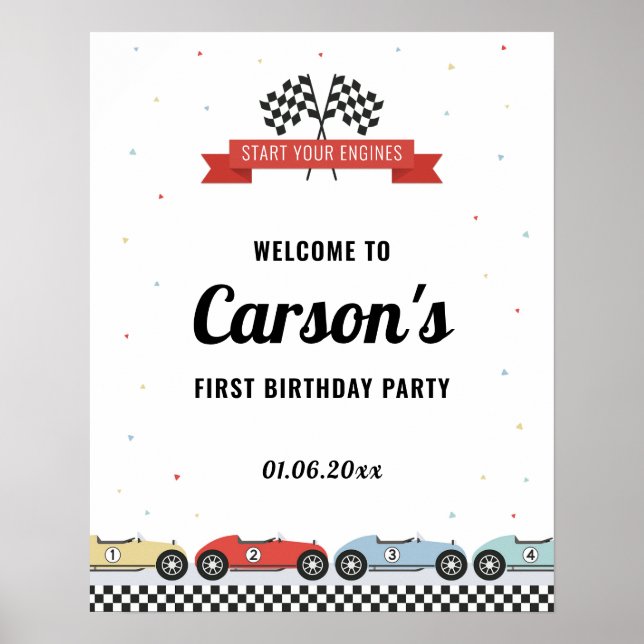 Race Car Birthday Welcome Sign (Front)