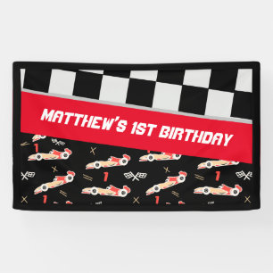 Race Car Black and Red First Birthday Custom Banner
