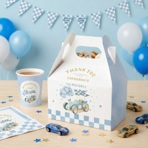 Race Car Blue Watercolor Boy First Birthday Favor Box