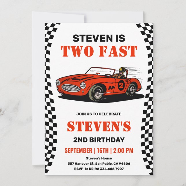 Race Car Boy 2e Invitation Anniversaire (Devant)