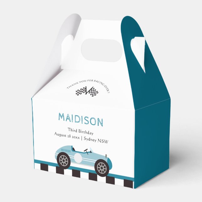 Race Car Boy Birthday Party Favor Box (Front Side)