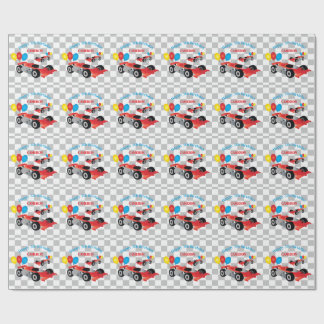 Race Car Chequered Boy's Birthday Wrapping Paper