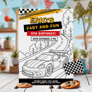 Race Car Colouring Birthday Party Invitation
