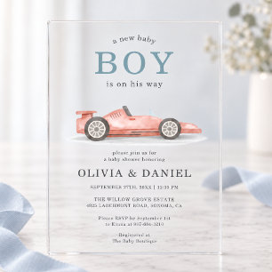Race Car Couples Baby Shower Acrylic Invitations